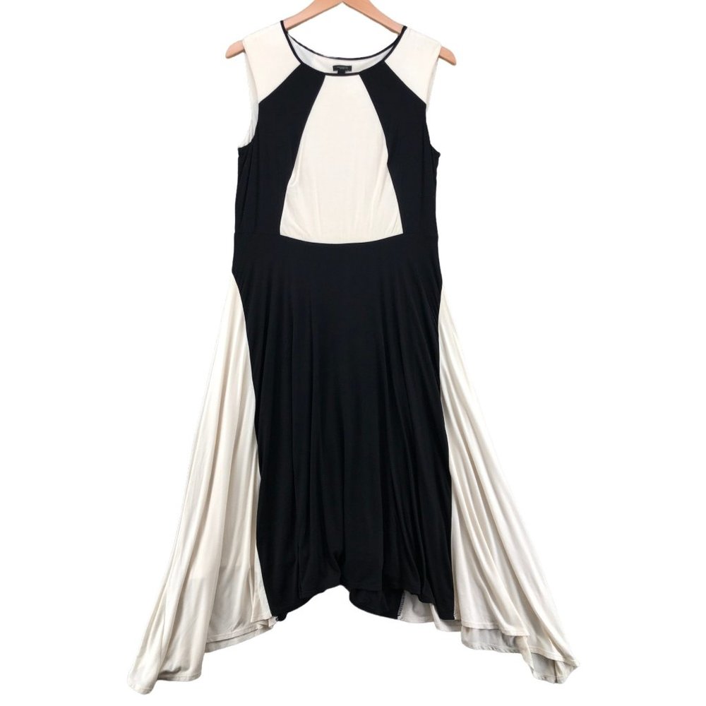 Ann Taylor Black and White Colorblock Midi Dress - Picture 3 of 10